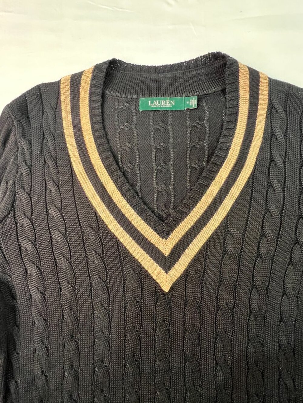 Lauren Ralph Lauren Black Gold Cable Knit Cricket Sweater M - Picture 2 of 6